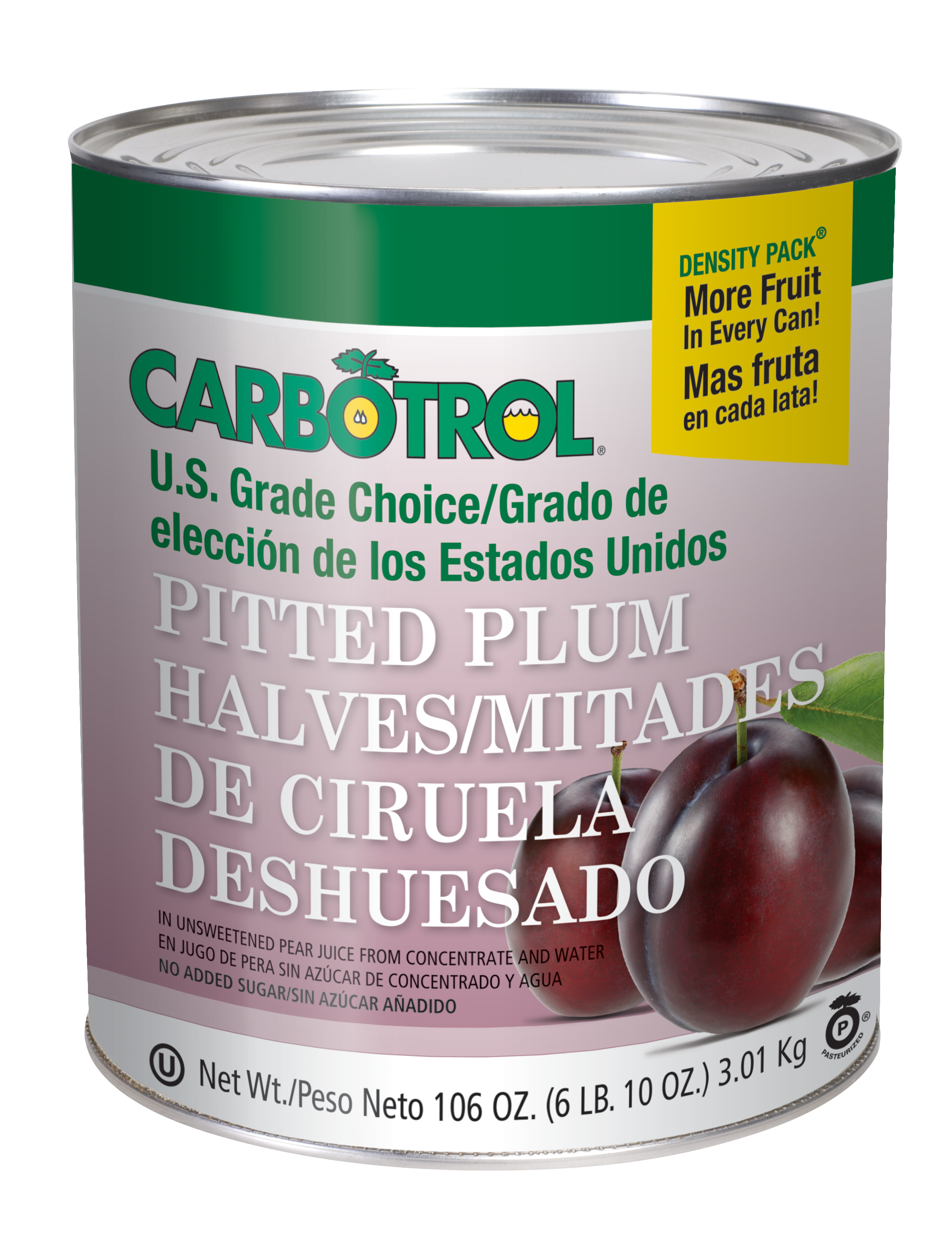Carbotrol #10 Juice Packed Canned Fruit, Plum Halves (6 - 105oz Cans per Case)